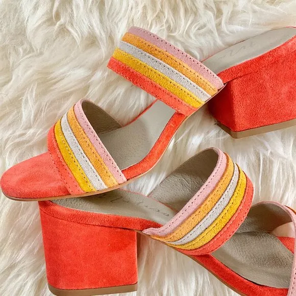 NWOB MATISSE Bonita Fire Orange Suede Leather Mules Made in Brazil Size 6.5M
