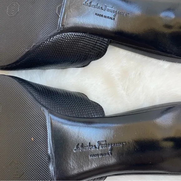 NWOB Salvatore Ferragamo Scalloped Accent Kitten Heel Mules | 7-1/2