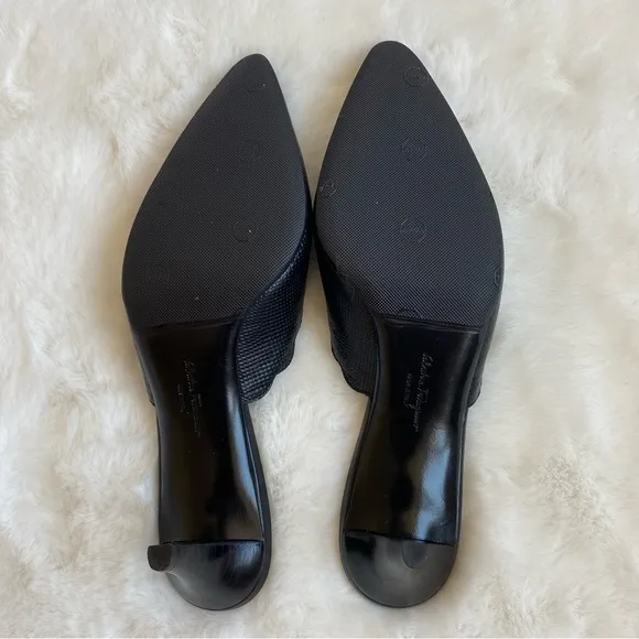 NWOB Salvatore Ferragamo Scalloped Accent Kitten Heel Mules | 7-1/2