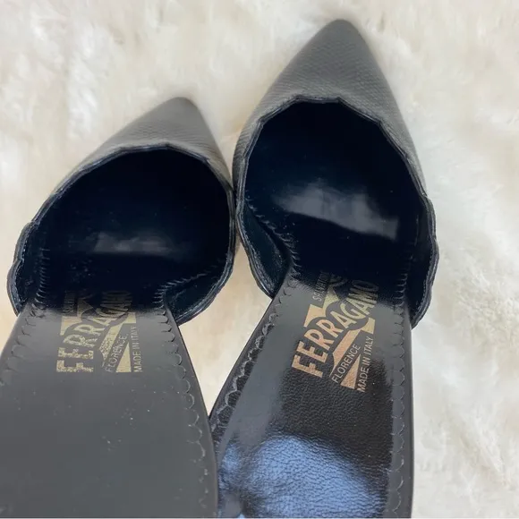 NWOB Salvatore Ferragamo Scalloped Accent Kitten Heel Mules | 7-1/2