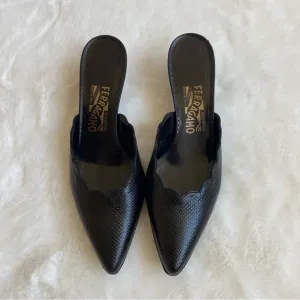 NWOB Salvatore Ferragamo Scalloped Accent Kitten Heel Mules | 7-1/2