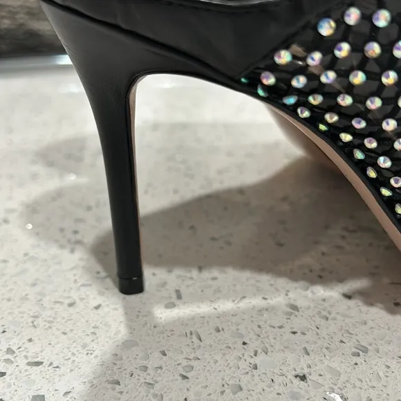 NWOB Schutz Crystal Studded Black Stiletto Heel Modern Edgy Night Out Mules - 9
