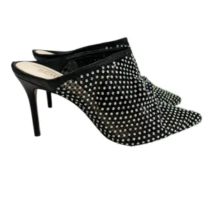 NWOB Schutz Crystal Studded Black Stiletto Heel Modern Edgy Night Out Mules - 9