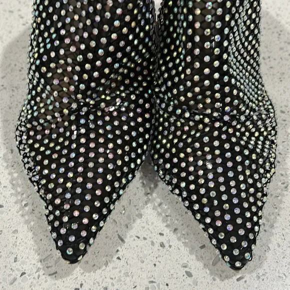 NWOB Schutz Crystal Studded Black Stiletto Heel Modern Edgy Night Out Mules - 9