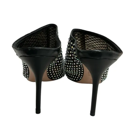 NWOB Schutz Crystal Studded Black Stiletto Heel Modern Edgy Night Out Mules - 9