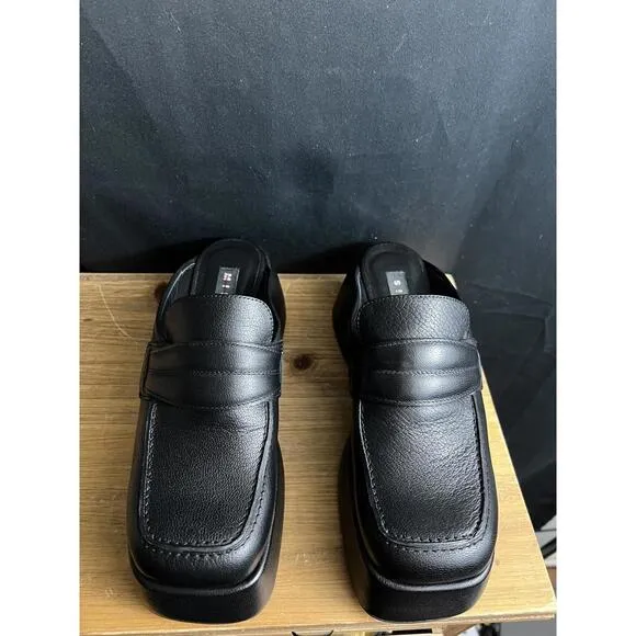 NWOB SIMON MILLER Women's HUSTLER Leather Loafer Mules BLACK US SZ 10 EUR 40