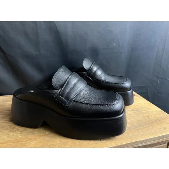 NWOB SIMON MILLER Women's HUSTLER Leather Loafer Mules BLACK US SZ 10 EUR 40