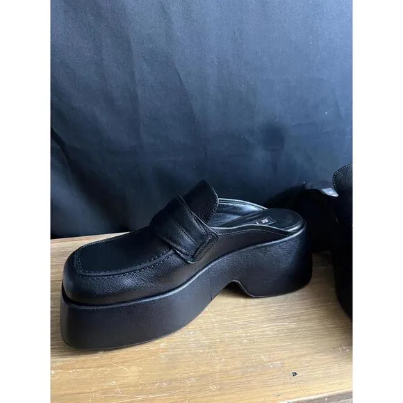 NWOB SIMON MILLER Women's HUSTLER Leather Loafer Mules BLACK US SZ 10 EUR 40