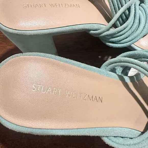 NWOB Stuart Weitzman Twist Block Suede Mules