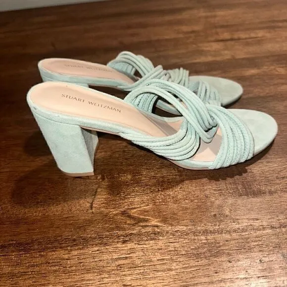 NWOB Stuart Weitzman Twist Block Suede Mules