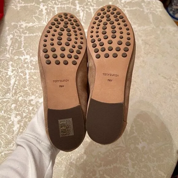 NWOB Tory Burch Ballet Loafers Flats Shoes River Rock Tan Khaki Camel Size 7.5 M