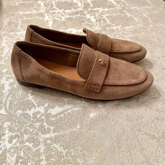 NWOB Tory Burch Ballet Loafers Flats Shoes River Rock Tan Khaki Camel Size 7.5 M