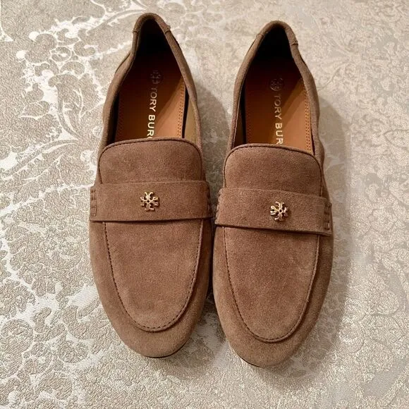 NWOB Tory Burch Ballet Loafers Flats Shoes River Rock Tan Khaki Camel Size 7.5 M