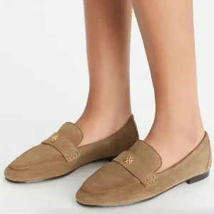 NWOB Tory Burch Ballet Loafers Flats Shoes River Rock Tan Khaki Camel Size 7.5 M