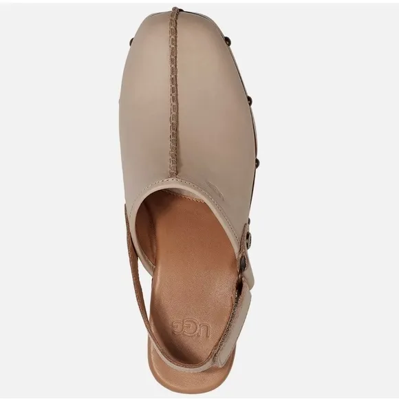 NWOB UGG LANNI TAN LEATHER/ WOOL 3&quot; CLOGS HEELS, WOMEN US 11