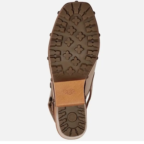 NWOB UGG LANNI TAN LEATHER/ WOOL 3&quot; CLOGS HEELS, WOMEN US 11