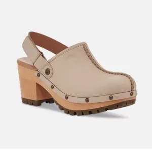 NWOB UGG LANNI TAN LEATHER/ WOOL 3&quot; CLOGS HEELS, WOMEN US 11