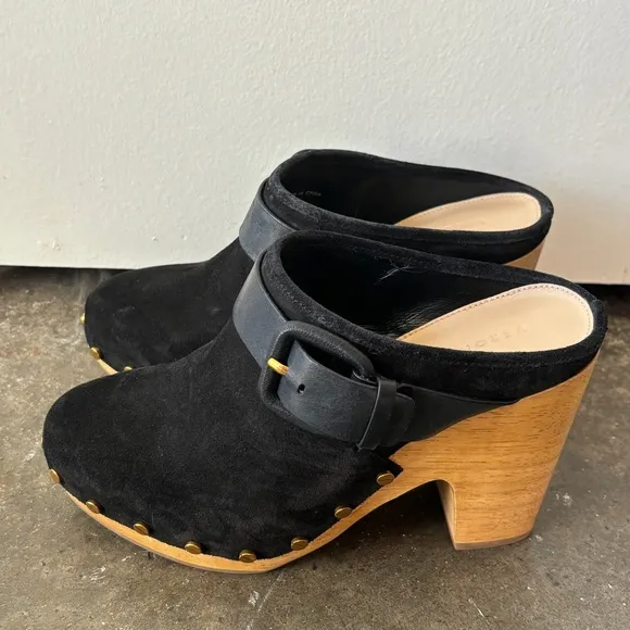 NWOB Veronica Beard Dacey Buckle Genuine Suede Slip On Clogs