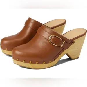 NWOB Veronica Beard Women Hendrix Clog Brown Hazelwood Buckle Leather Mule 10