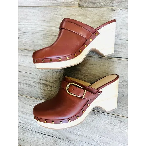 NWOB Veronica Beard Women Hendrix Clog Brown Hazelwood Buckle Leather Mule 10