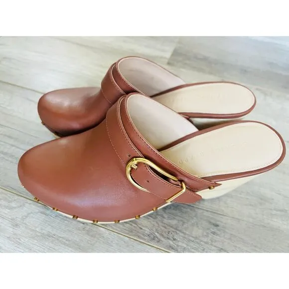 NWOB Veronica Beard Women Hendrix Clog Brown Hazelwood Buckle Leather Mule 10