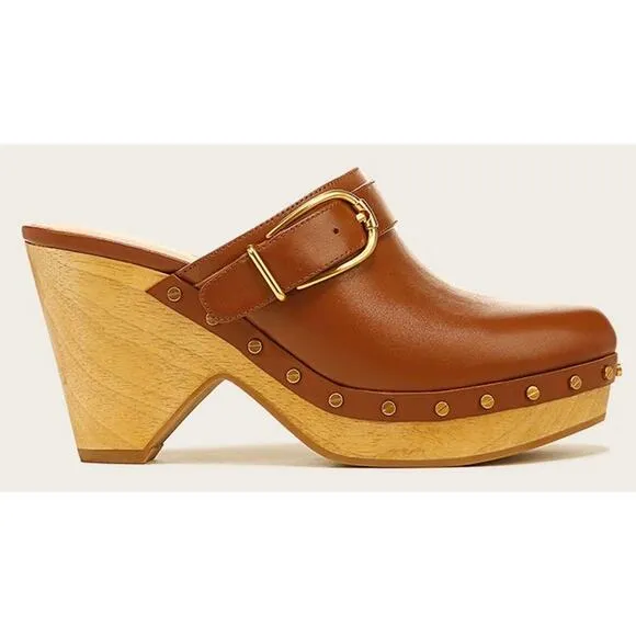 NWOB Veronica Beard Women Hendrix Clog Brown Hazelwood Buckle Leather Mule 10