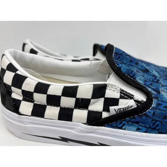 NWOB VANS Slip-On Logo &amp; Black White Check CUSTOMS Low Top WIDE M 6.5W W 8.0W
