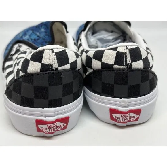 NWOB VANS Slip-On Logo &amp; Black White Check CUSTOMS Low Top WIDE M 6.5W W 8.0W