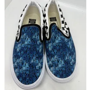 NWOB VANS Slip-On Logo &amp; Black White Check CUSTOMS Low Top WIDE M 6.5W W 8.0W