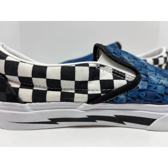 NWOB VANS Slip-On Logo &amp; Black White Check CUSTOMS Low Top WIDE M 6.5W W 8.0W