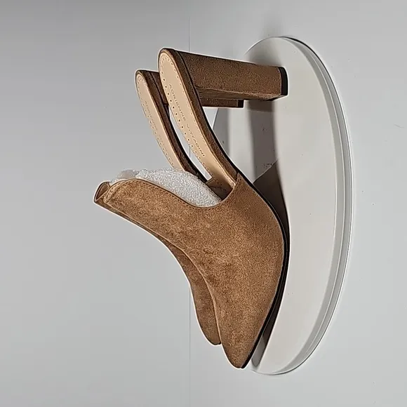 NWOT Adrienne Vittadini Nella Mules Block Heel Pointed Toe Faux Leather Brown 10