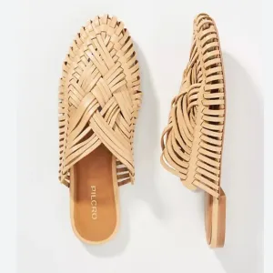 NWOT ANTHROPOLOGIE X Pilcro Woven Leather Flat Slip On Bohemian Mules
