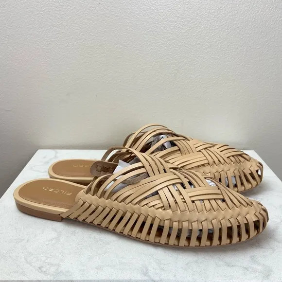 NWOT ANTHROPOLOGIE X Pilcro Woven Leather Flat Slip On Bohemian Mules
