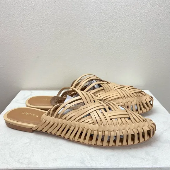 NWOT ANTHROPOLOGIE X Pilcro Woven Leather Flat Slip On Bohemian Mules