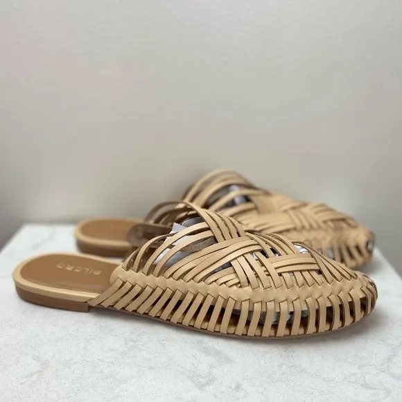 NWOT ANTHROPOLOGIE X Pilcro Woven Leather Flat Slip On Bohemian Mules
