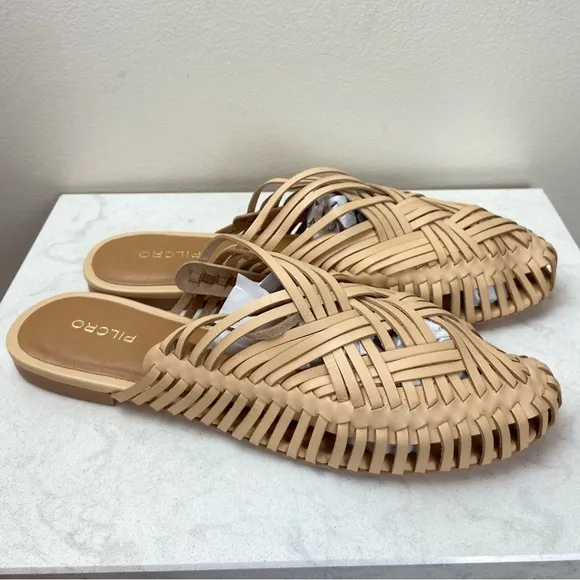 NWOT ANTHROPOLOGIE X Pilcro Woven Leather Flat Slip On Bohemian Mules