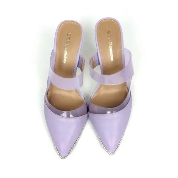 NWOT BCBGeneration Lavender Hunnie Vinyl Strap Stiletto Mule Size 7.5