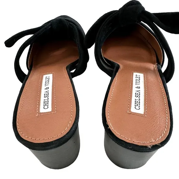 NWOT Chelsea &amp; Violet Molly Black Suede Block Heel Mules Size 8M
