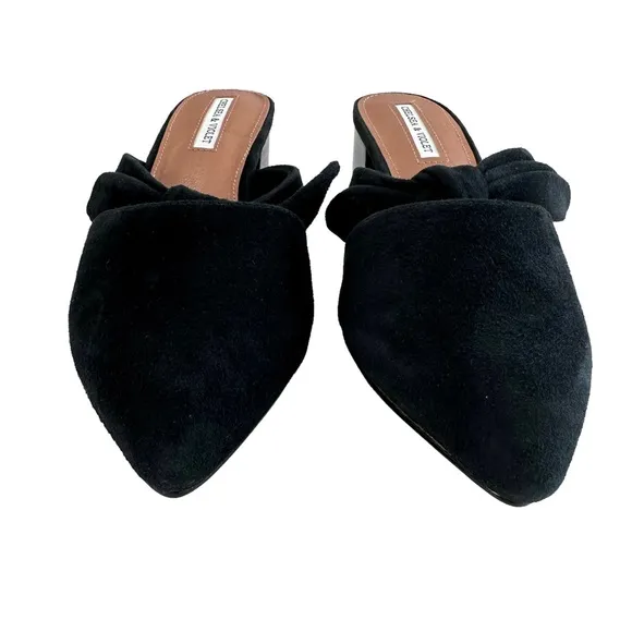 NWOT Chelsea &amp; Violet Molly Black Suede Block Heel Mules Size 8M
