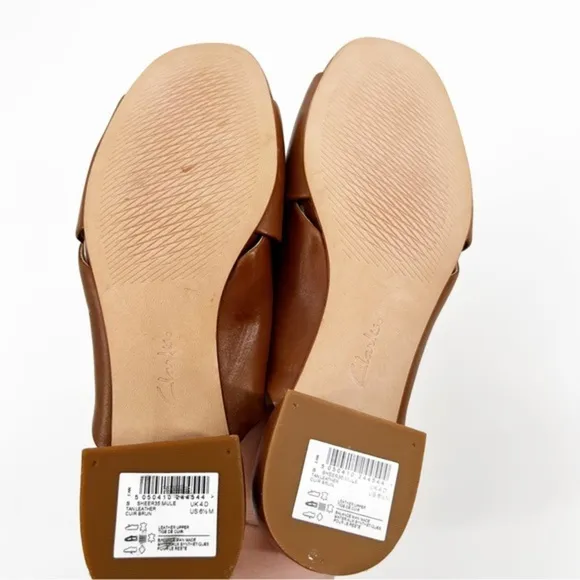 NWOT Clarks Sheer 35 Tan Leather Mule, Size 6.5
