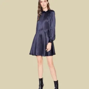 NWOT Club Monaco ‘Charmeuse Twist Neck Mini Dress’ in “Black &amp; Navy Dot” Size 10