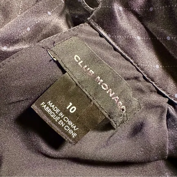 NWOT Club Monaco ‘Charmeuse Twist Neck Mini Dress’ in “Black &amp; Navy Dot” Size 10