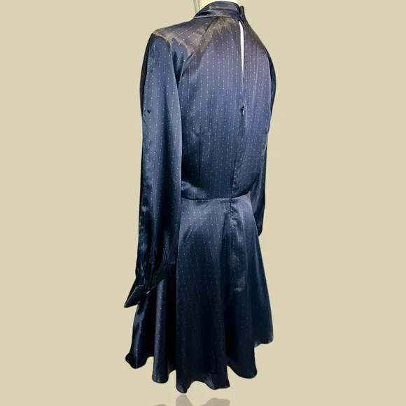NWOT Club Monaco ‘Charmeuse Twist Neck Mini Dress’ in “Black &amp; Navy Dot” Size 10