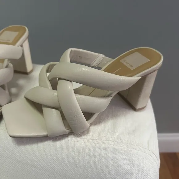 NWOT Dolce Vita White Mules with Woven Design
