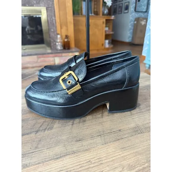 NWOT Dolce Vita Yonder Midnight Crinkle Patent Platform Loafer Sz. 9