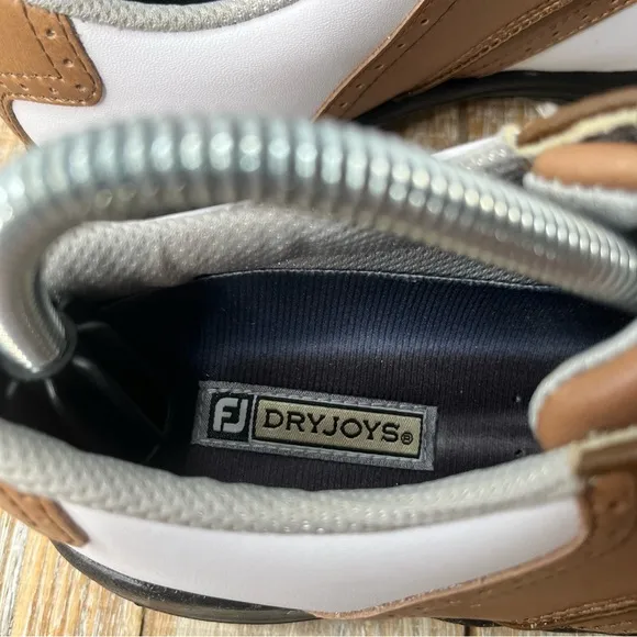 NWOT FootJoy DryJoy White-Brown Performance Golf Shoes Size 7.5M