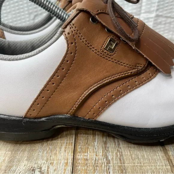 NWOT FootJoy DryJoy White-Brown Performance Golf Shoes Size 7.5M