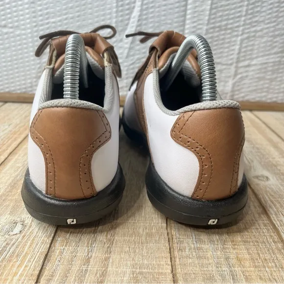 NWOT FootJoy DryJoy White-Brown Performance Golf Shoes Size 7.5M