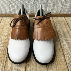 NWOT FootJoy DryJoy White-Brown Performance Golf Shoes Size 7.5M