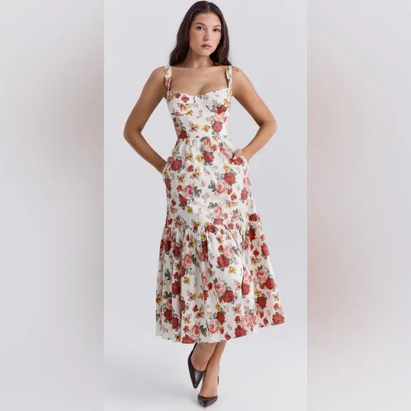 NWOT HOUSE OF CB ELIA ITALIAN ROSE PRINT COTTON MIDI SUNDRESS🌹🌹